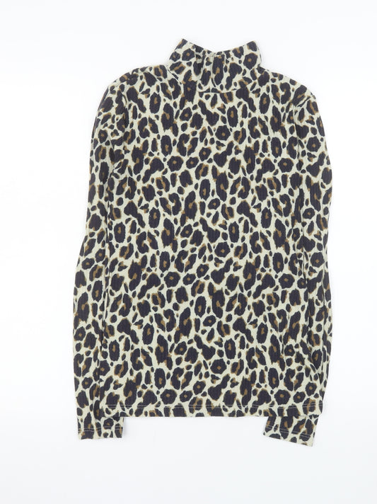 River Island Women’s Brown Leopard Roll Neck Long Sleeve Top Size 10