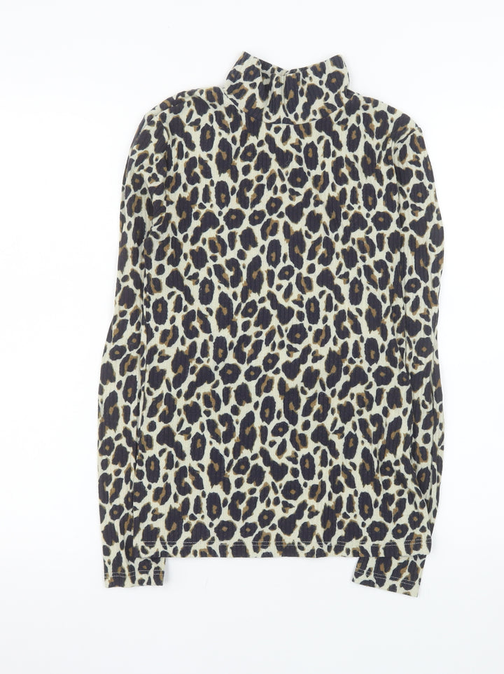 River Island Women’s Brown Leopard Roll Neck Long Sleeve Top Size 10