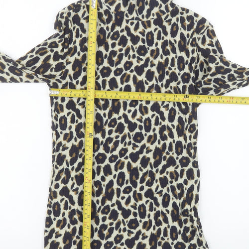 River Island Women’s Brown Leopard Roll Neck Long Sleeve Top Size 10