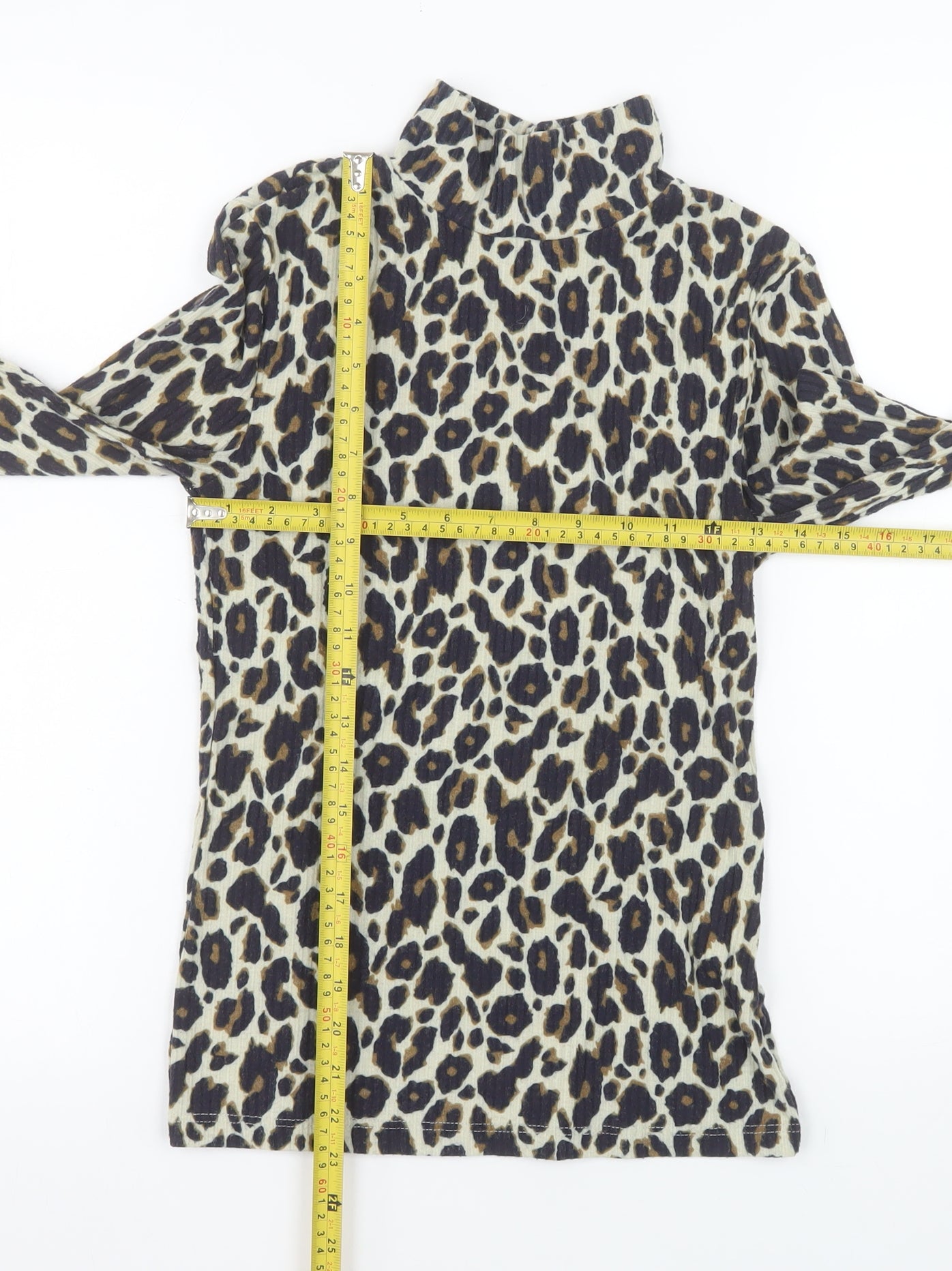 River Island Women’s Brown Leopard Roll Neck Long Sleeve Top Size 10