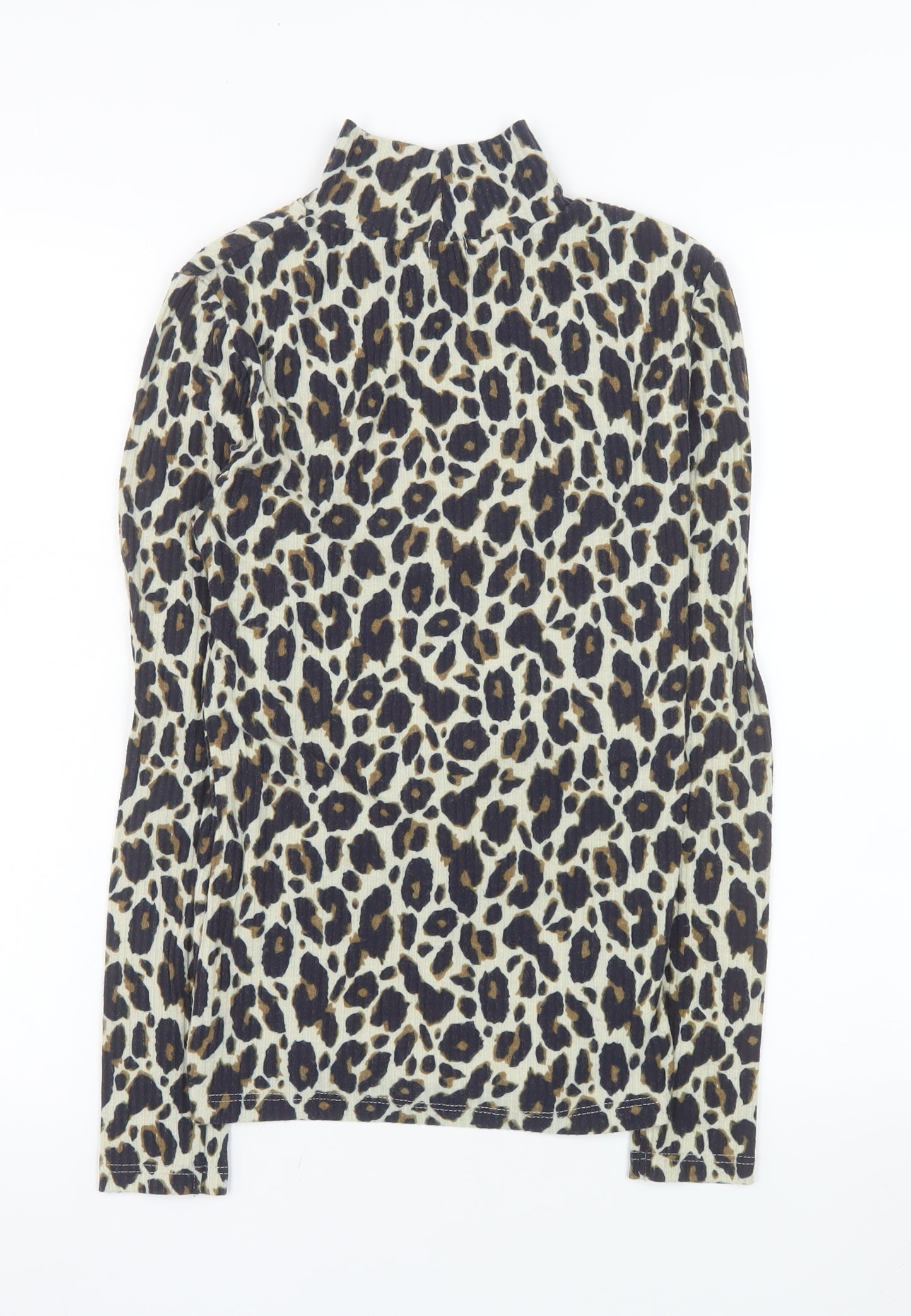 River Island Women’s Brown Leopard Roll Neck Long Sleeve Top Size 10