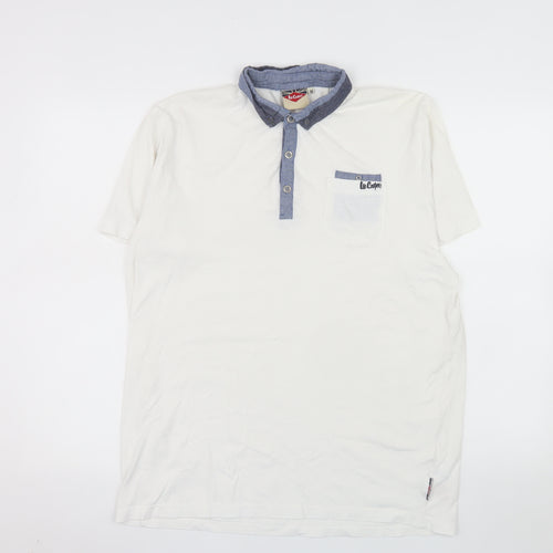 Lee Cooper Men's White Cotton Short Sleeve Polo Shirt M