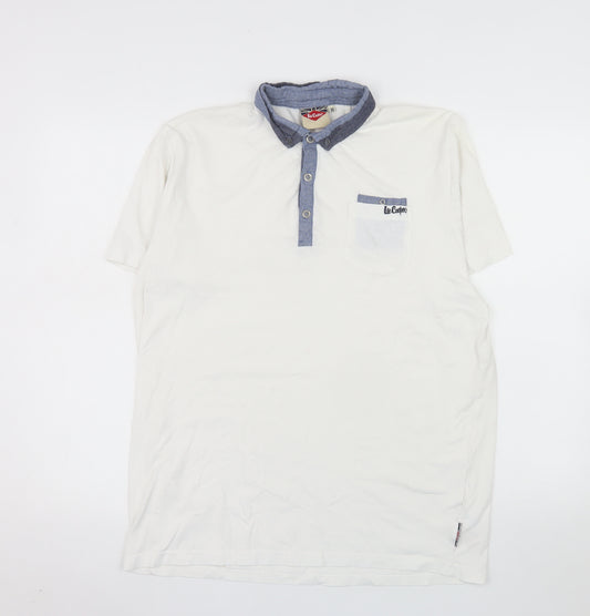 Lee Cooper Men's White Cotton Short Sleeve Polo Shirt M