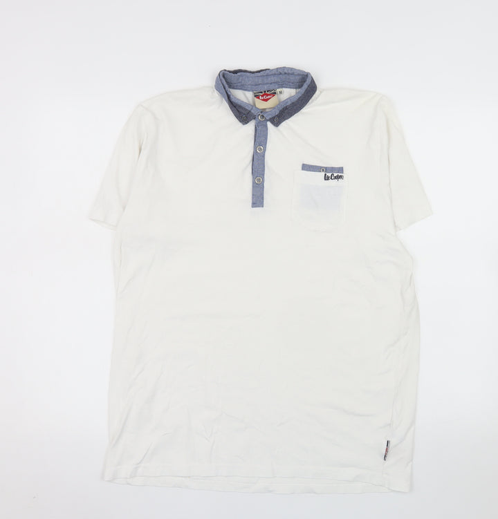Lee Cooper Men's White Cotton Short Sleeve Polo Shirt M