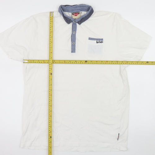 Lee Cooper Men's White Cotton Short Sleeve Polo Shirt M