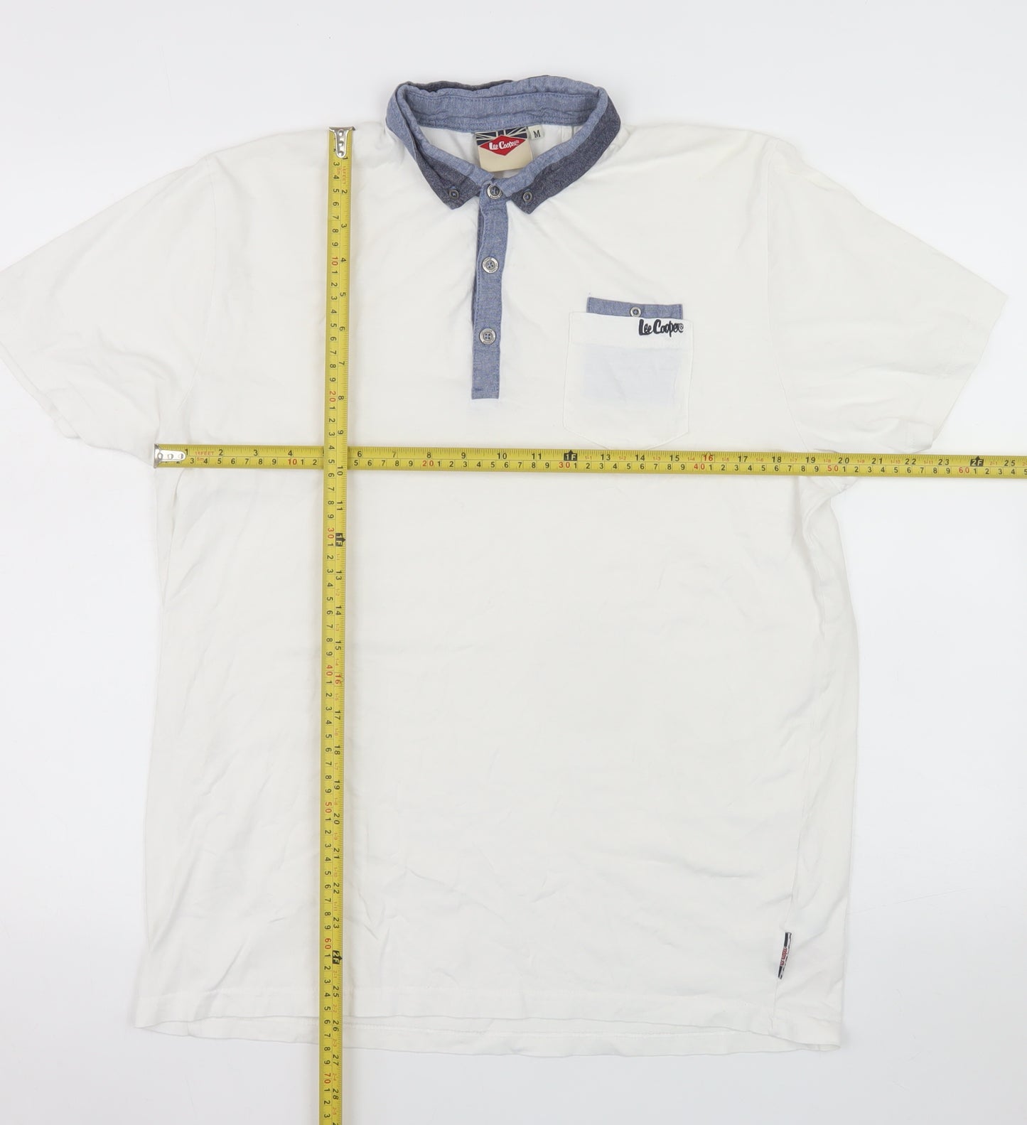 Lee Cooper Men's White Cotton Short Sleeve Polo Shirt M