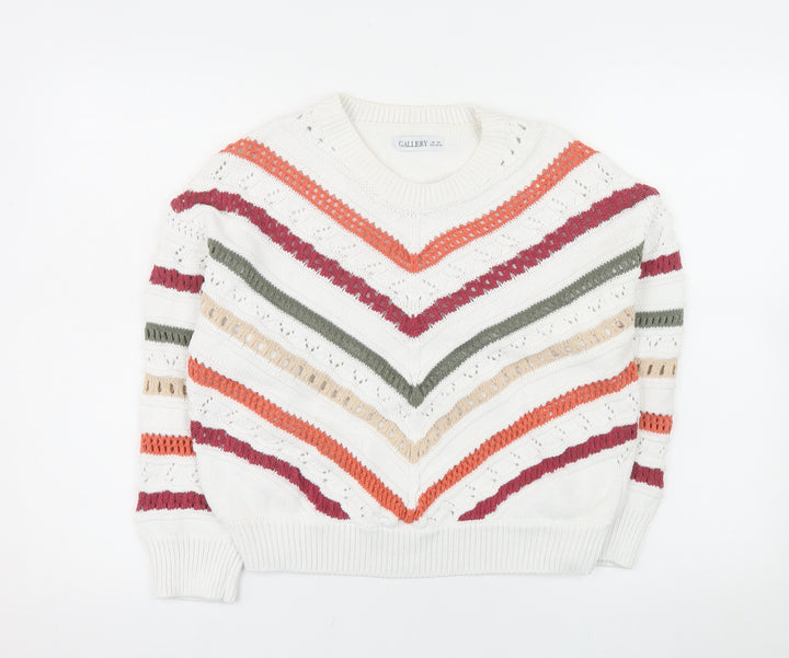 Gallery Women's Multicoloured Striped Knit Crew Neck Jumper XS