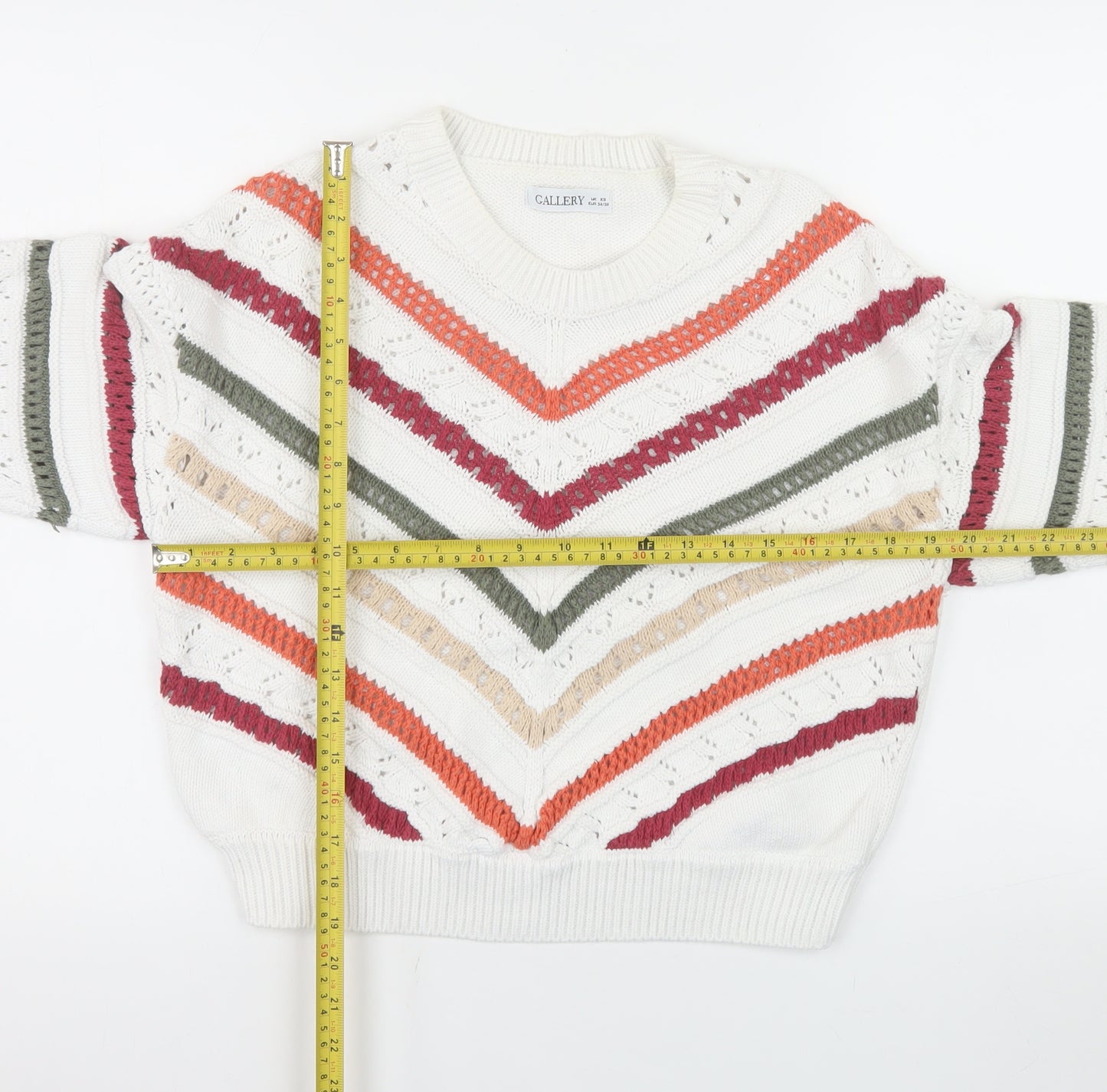 Gallery Women's Multicoloured Striped Knit Crew Neck Jumper XS
