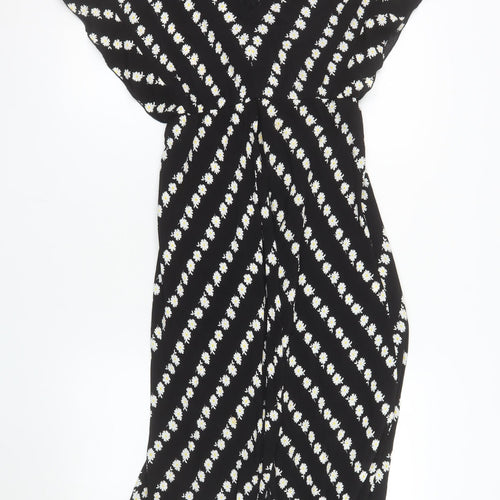 Maje Women's Black Daisy Floral Lace Trim Midi Wrap Dress Size 8