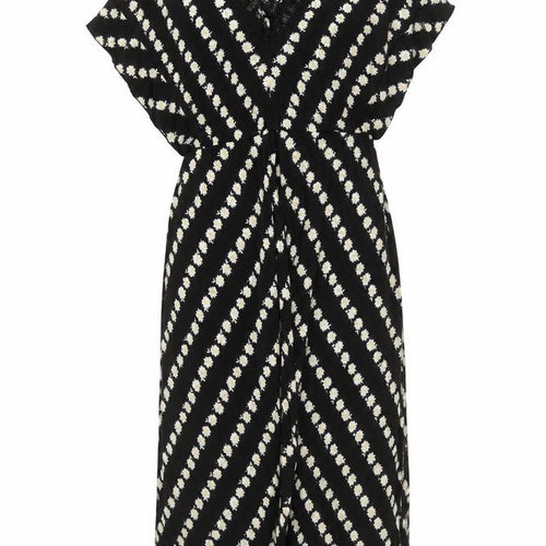 Maje Women's Black Daisy Floral Lace Trim Midi Wrap Dress Size 8