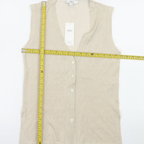 Marks and Spencer Women Beige Sleeveless V-Neck Knit Vest Small