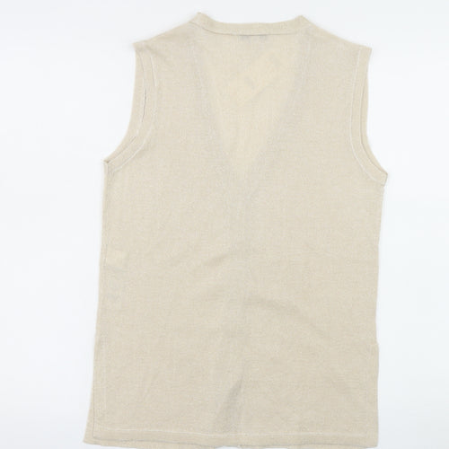 Marks and Spencer Women Beige Sleeveless V-Neck Knit Vest Small