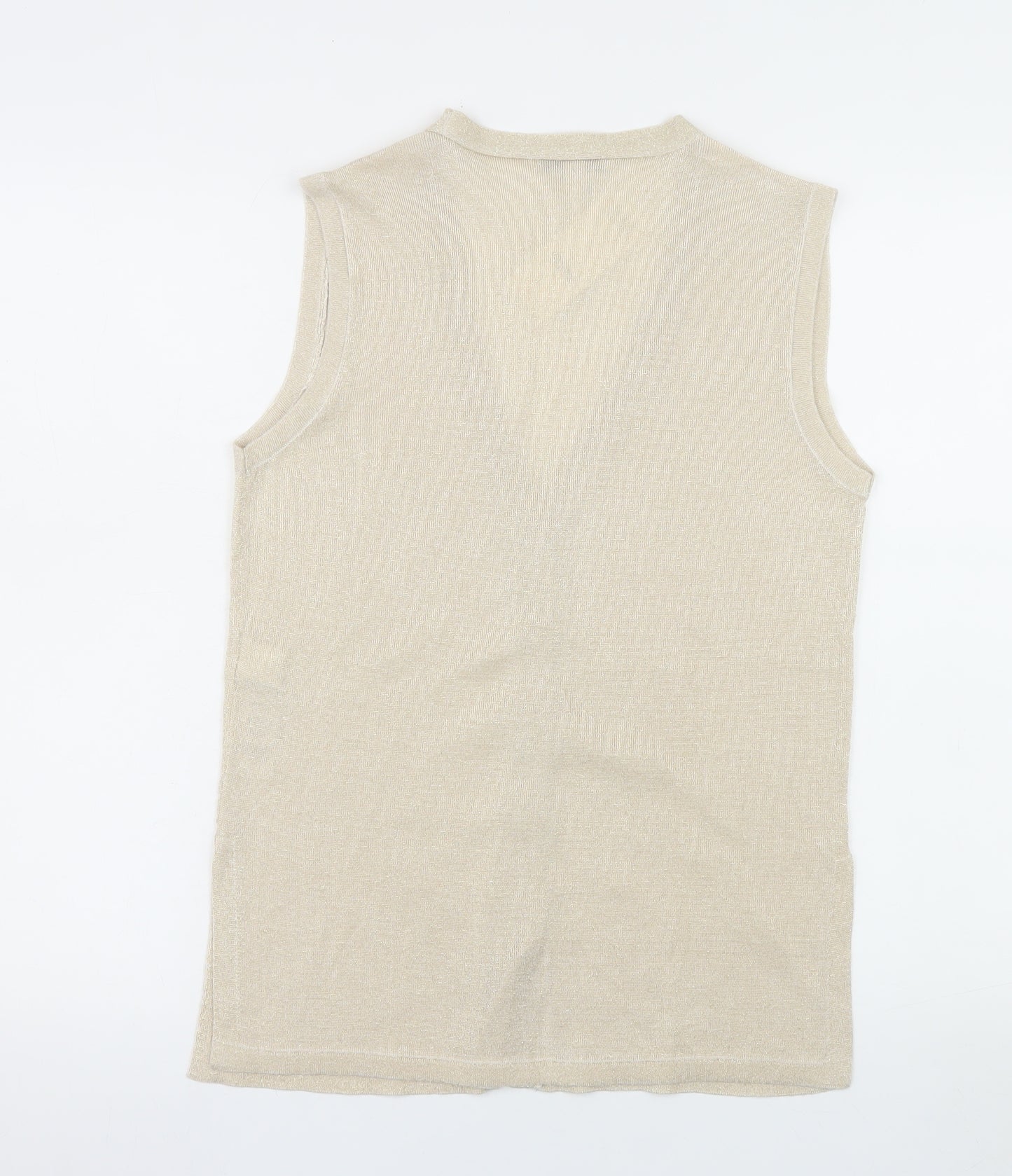 Marks and Spencer Women Beige Sleeveless V-Neck Knit Vest Small