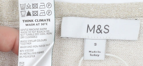 Marks and Spencer Women Beige Sleeveless V-Neck Knit Vest Small