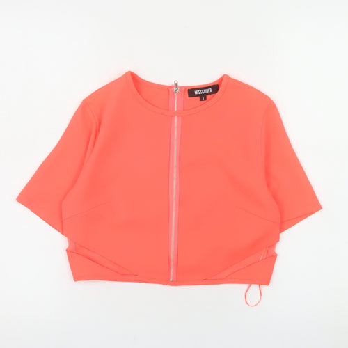 Missguided Women’s Pink Cropped Zip Blouse Size 8 Short Sleeve