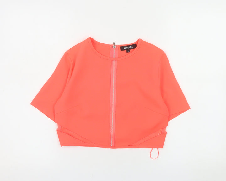 Missguided Women’s Pink Cropped Zip Blouse Size 8 Short Sleeve