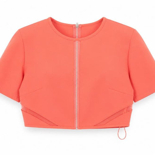 Missguided Women’s Pink Cropped Zip Blouse Size 8 Short Sleeve