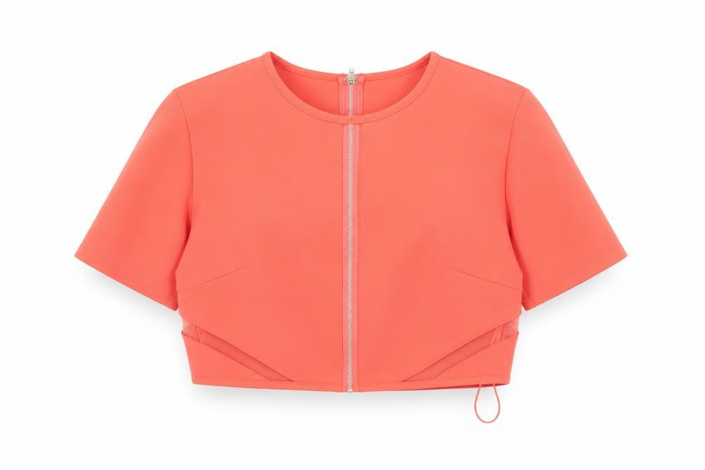 Missguided Women’s Pink Cropped Zip Blouse Size 8 Short Sleeve