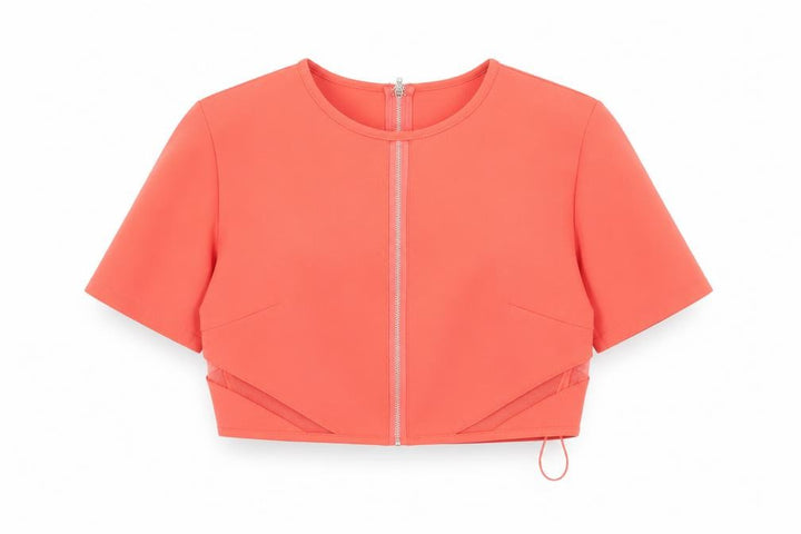 Missguided Women’s Pink Cropped Zip Blouse Size 8 Short Sleeve