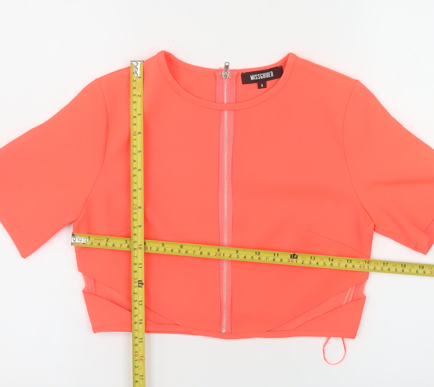 Missguided Women’s Pink Cropped Zip Blouse Size 8 Short Sleeve