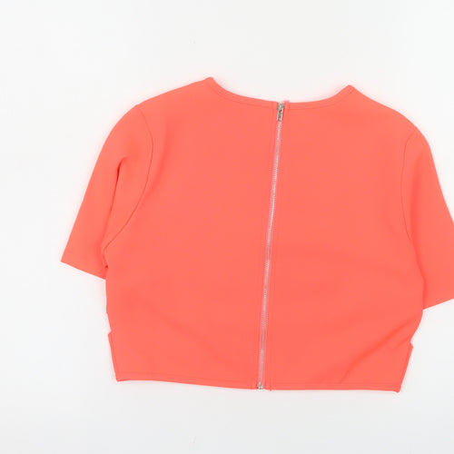 Missguided Women’s Pink Cropped Zip Blouse Size 8 Short Sleeve