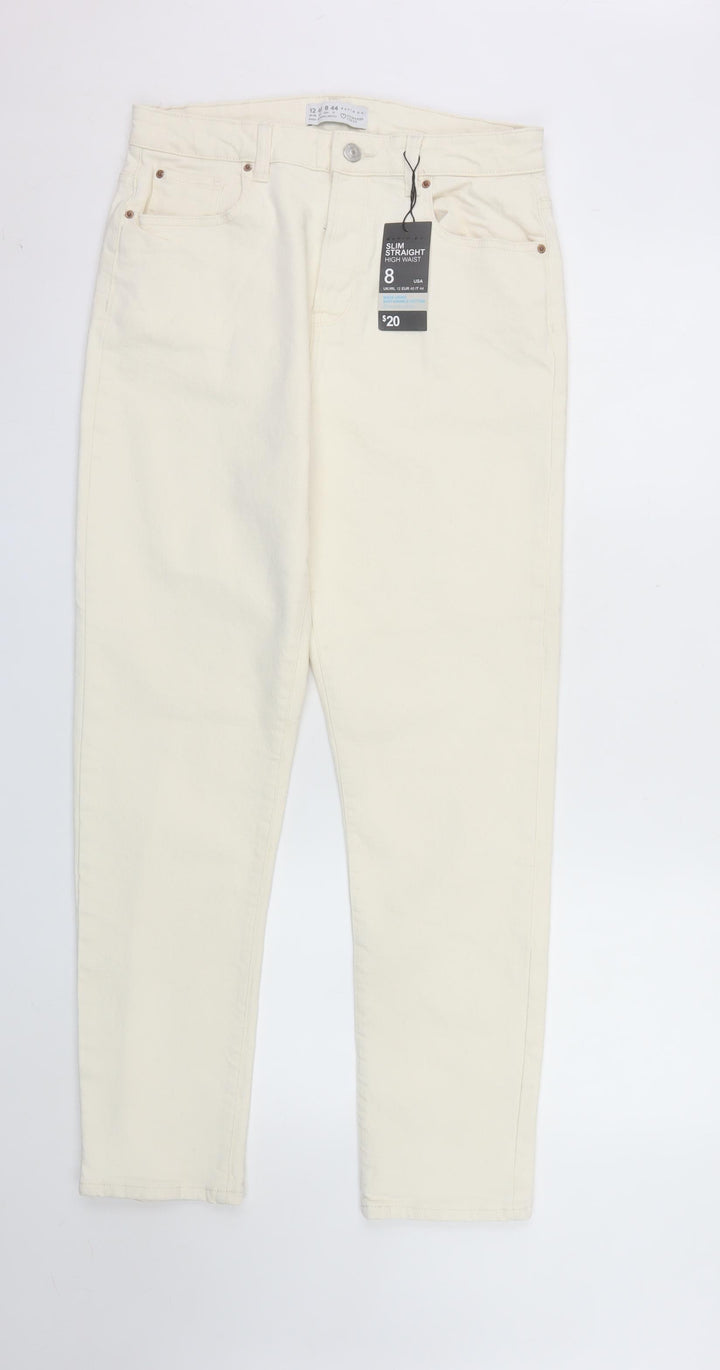Primark Women Ivory Slim Straight High Waist Denim Jeans Size 12