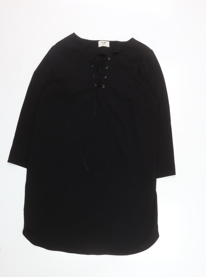 Hush Women Black Size 16 Shift Lace Up Knee Length Dress
