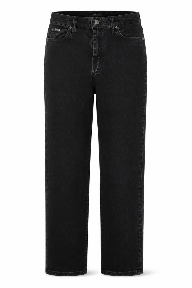 Front view of Lee women’s black relaxed straight leg jeans, size UK 8, long
