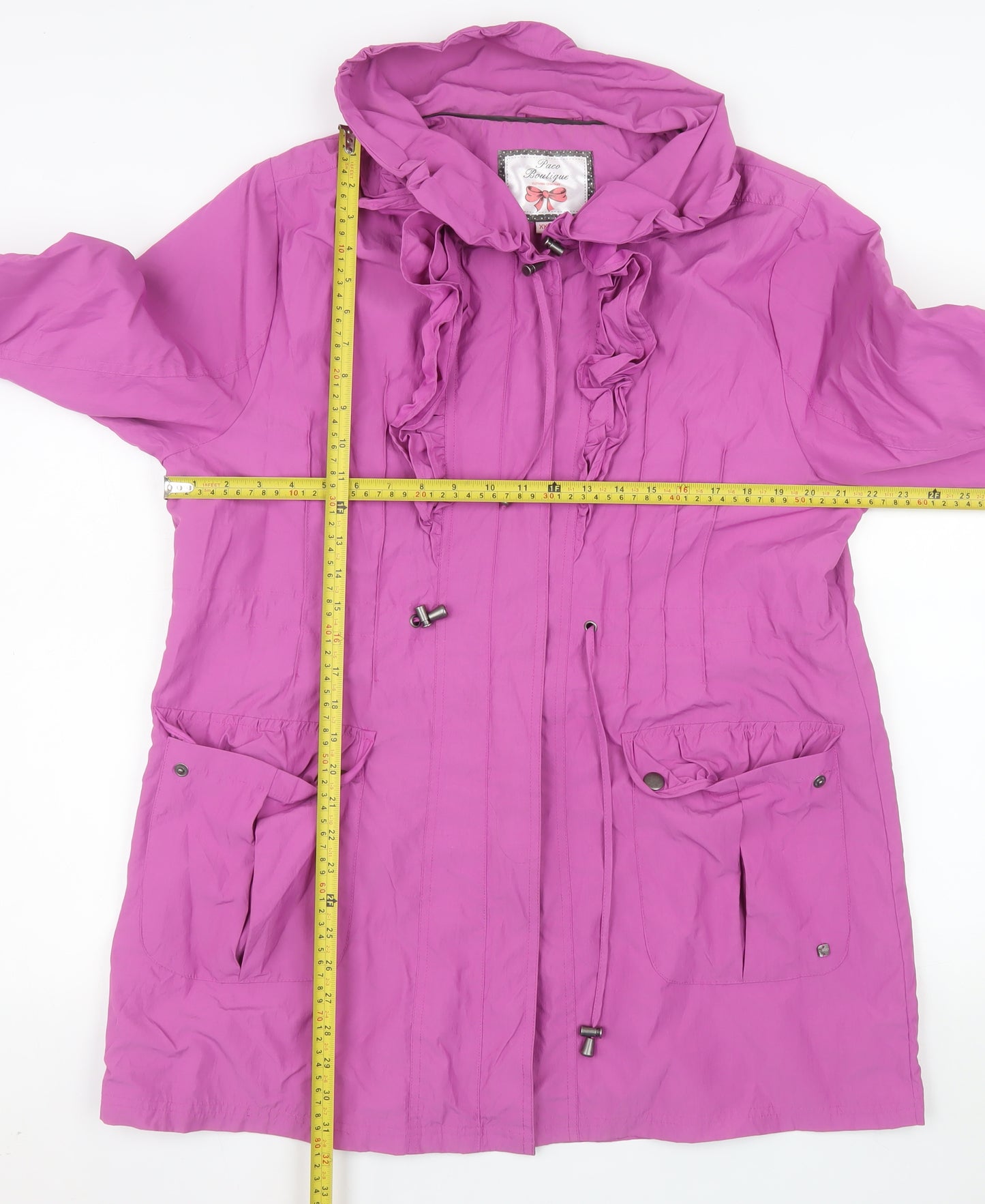 Paco Boutique Womens Pink XXL Hooded Drawstring Mid-Length Coat