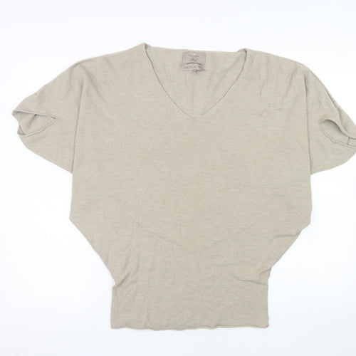 Paul Costelloe Women Beige V-Neck Dolman Sleeve Cotton Top S