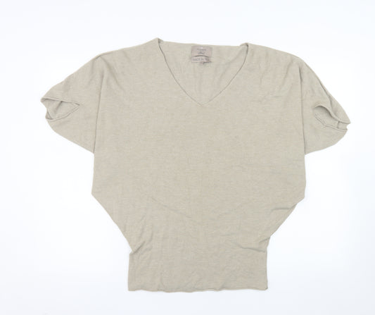 Paul Costelloe Women Beige V-Neck Dolman Sleeve Cotton Top S