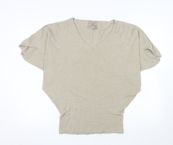 Paul Costelloe Women Beige V-Neck Dolman Sleeve Cotton Top S