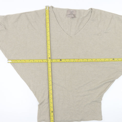 Paul Costelloe Women Beige V-Neck Dolman Sleeve Cotton Top S