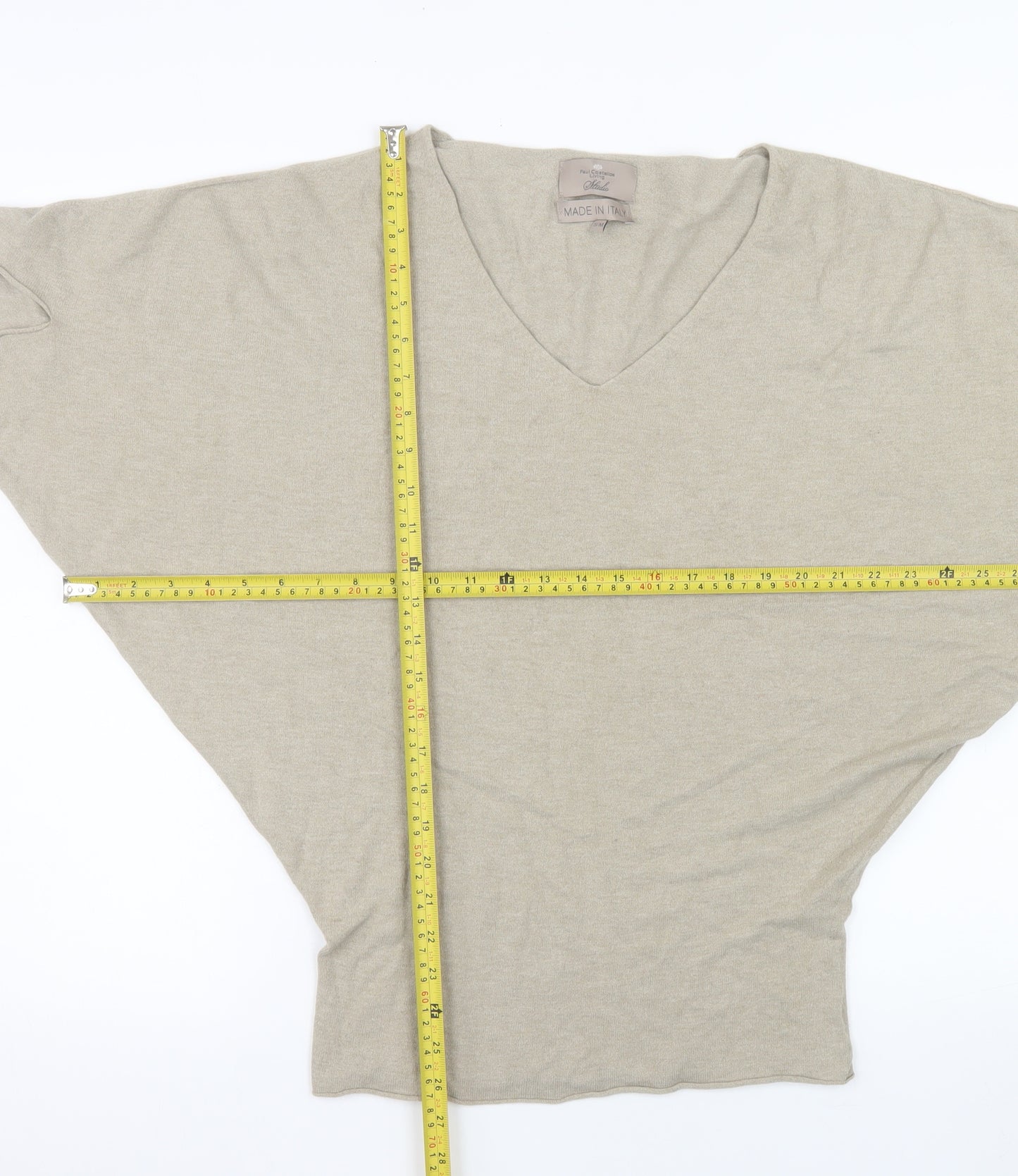 Paul Costelloe Women Beige V-Neck Dolman Sleeve Cotton Top S