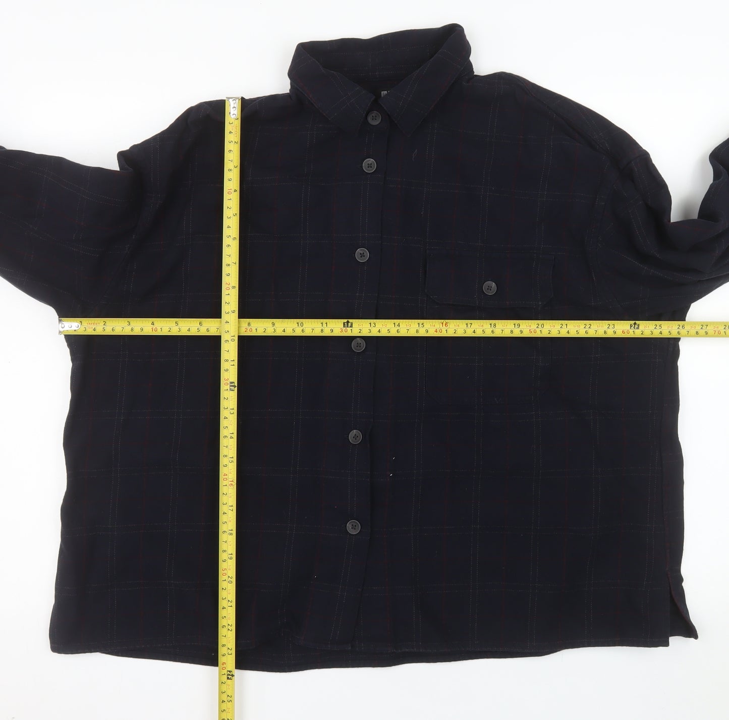 Uniqlo Men's Blue Checked Cotton Flannel Long Sleeve Shirt Size L