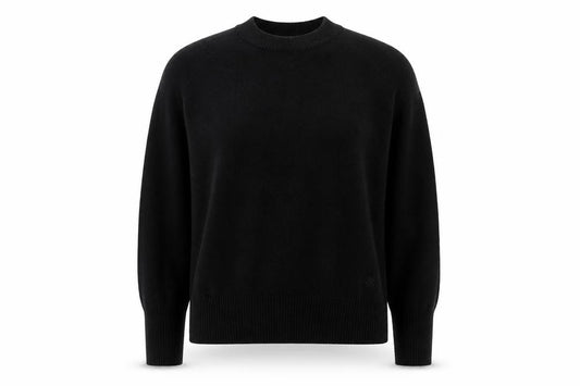 Front view of Sinead Keary women’s black wool cashmere crew neck jumper, size S