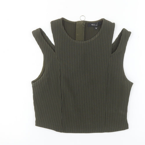 New Look Women's Green Cropped Tank Top Size 10 Sleeveless Zip Back