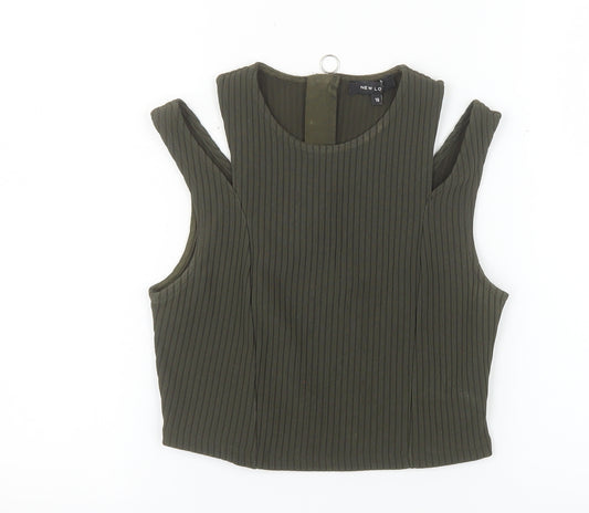 New Look Women's Green Cropped Tank Top Size 10 Sleeveless Zip Back