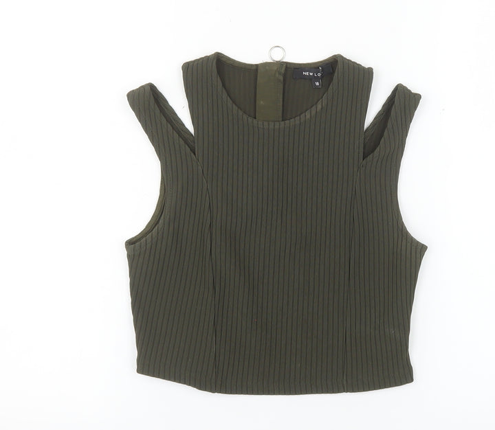 New Look Women's Green Cropped Tank Top Size 10 Sleeveless Zip Back