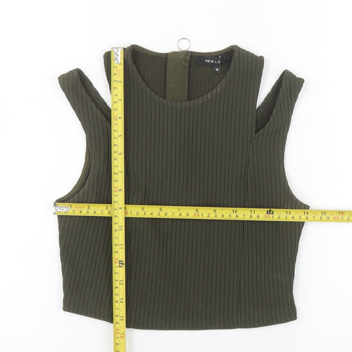 New Look Women's Green Cropped Tank Top Size 10 Sleeveless Zip Back