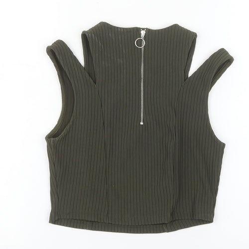 New Look Women's Green Cropped Tank Top Size 10 Sleeveless Zip Back