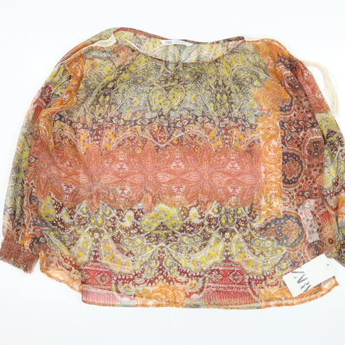 Zara Women Multicoloured Bohemian Paisley Sheer Chiffon Blouse Size S