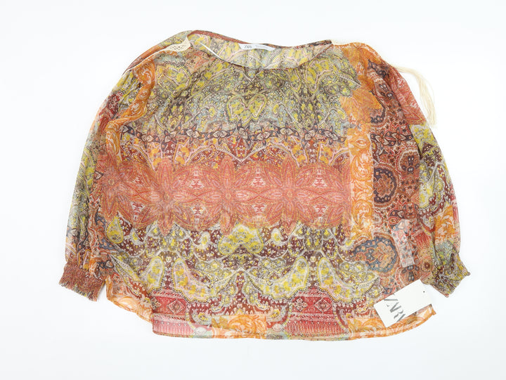 Zara Women Multicoloured Bohemian Paisley Sheer Chiffon Blouse Size S