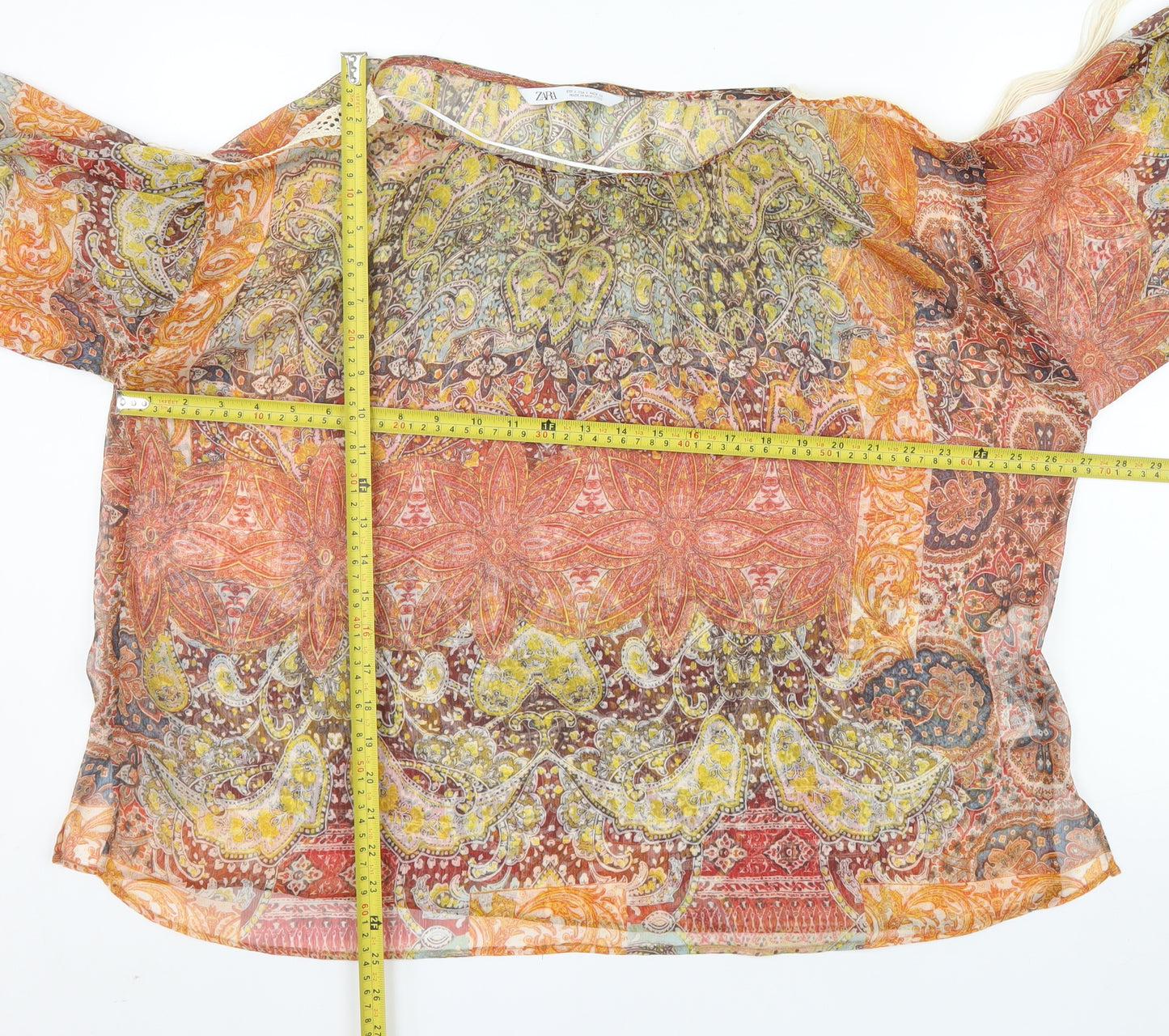 Zara Women Multicoloured Bohemian Paisley Sheer Chiffon Blouse Size S