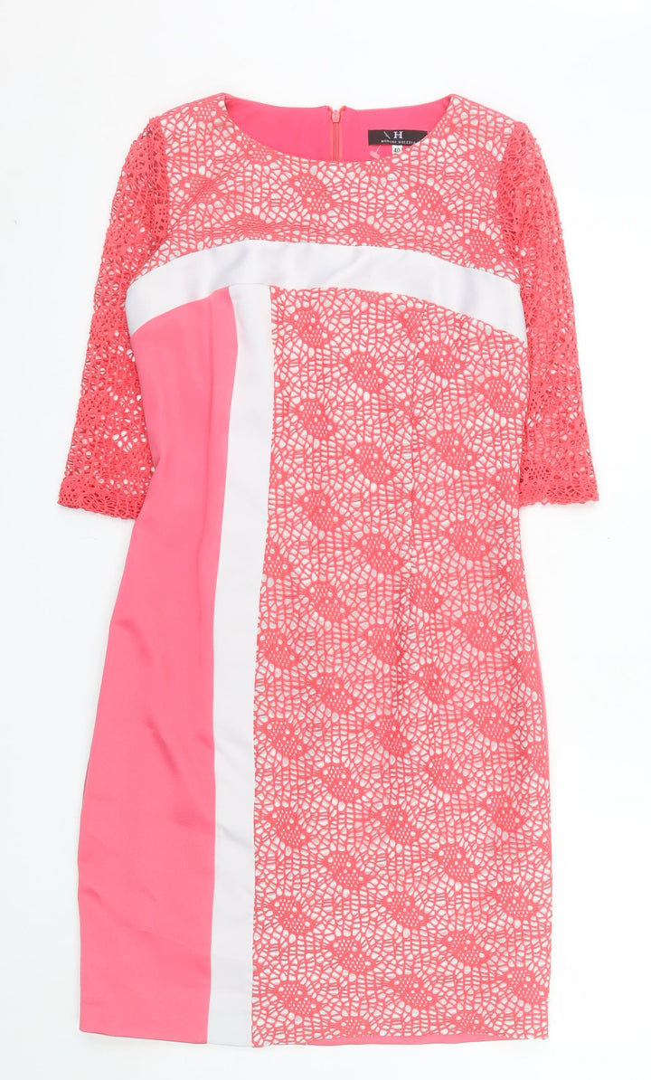 Moncho Heredia Women’s Pink Lace Sheath Dress Size 12 Formal Wedding