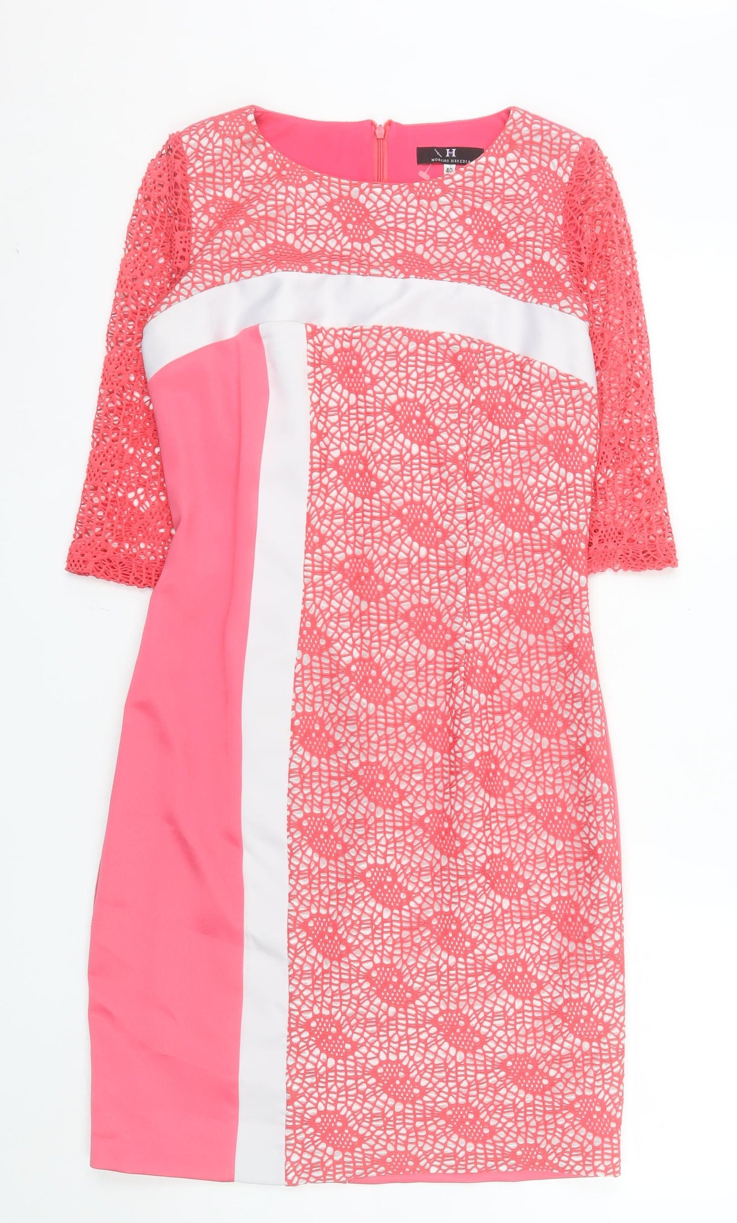Moncho Heredia Women’s Pink Lace Sheath Dress Size 12 Formal Wedding