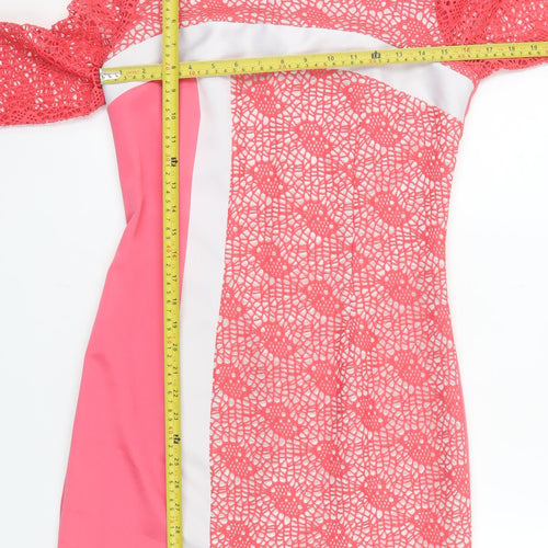 Moncho Heredia Women’s Pink Lace Sheath Dress Size 12 Formal Wedding