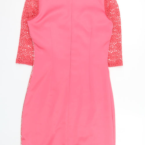Moncho Heredia Women’s Pink Lace Sheath Dress Size 12 Formal Wedding
