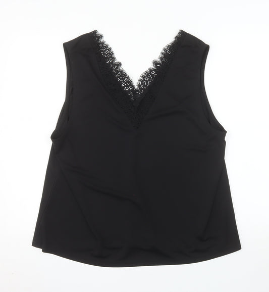 Gallery Women's Black Lace Trim Sleeveless Camisole Blouse XL