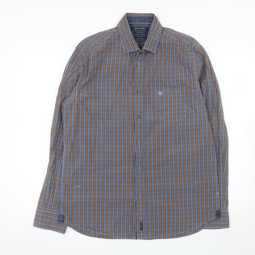 Marc O'Polo Men's Blue Check Cotton Regular Fit Long Sleeve Shirt L